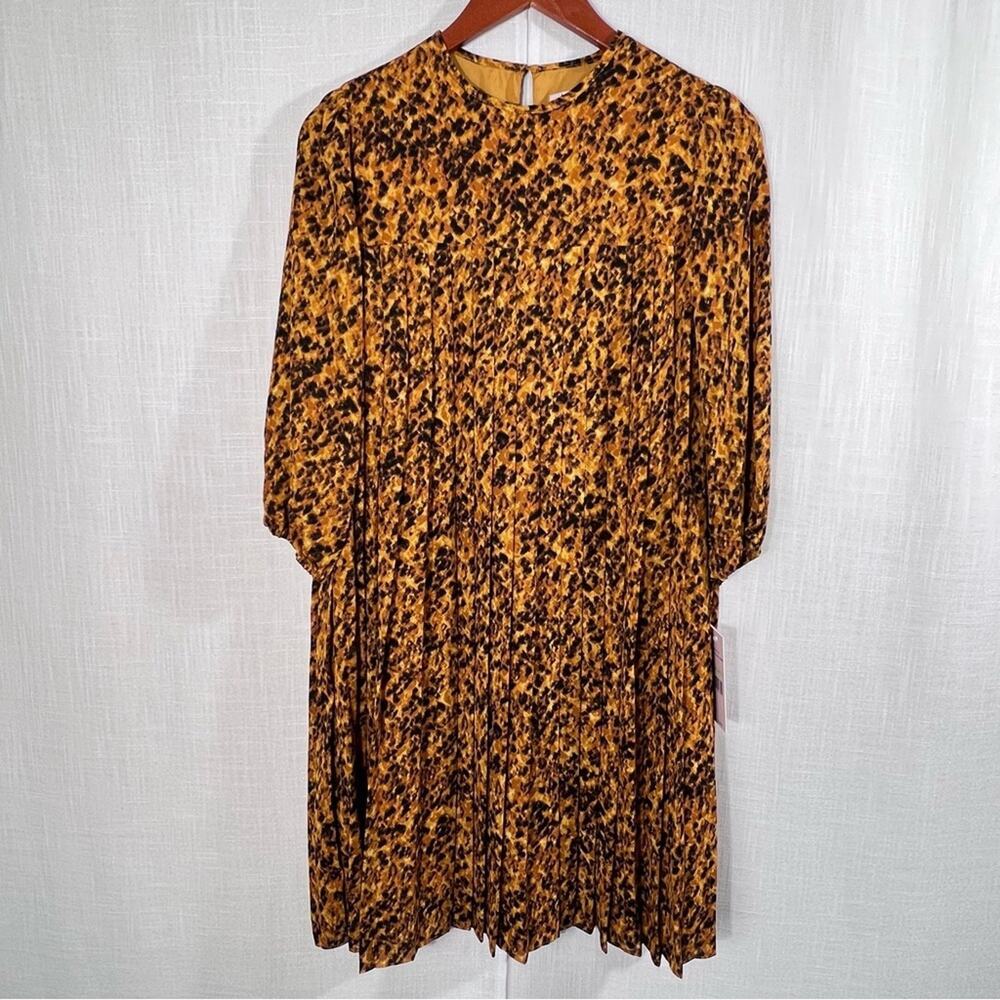 Nanette Lenpore Pleated Goldilocks‎ Print Long Sleeve Shift Dress Size 4